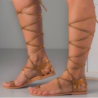Lace-up flat sandals for women